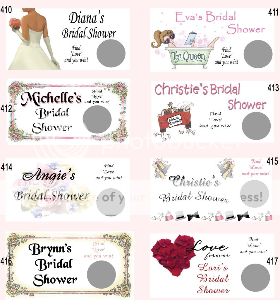 PRETTY BRIDAL WEDDING SHOWER FAVORS SCRATCH CARDS GAME  